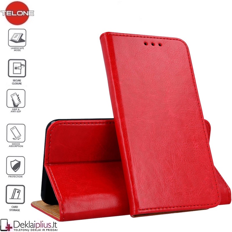 Grynos odos Telone dėklas - raudonas (Huawei P40 LITE) Grynos odos Telone dėklas - raudonas (Huawei P40 LITE)